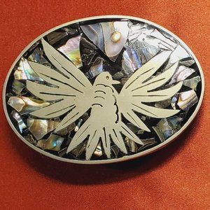 Alpaca Mexico with Abalone Inlay Belt Buckle - Bird